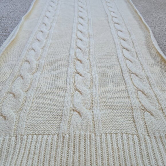 Cable Knit Ivory Scarf Wool Blend Oversized - Picture 4 of 9